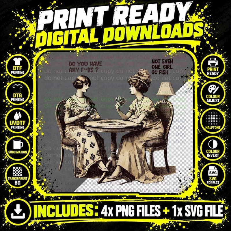 Vintage Ladies Playing Cards Funny Sarcastic Retro Humor Png SVG Digital Bundle