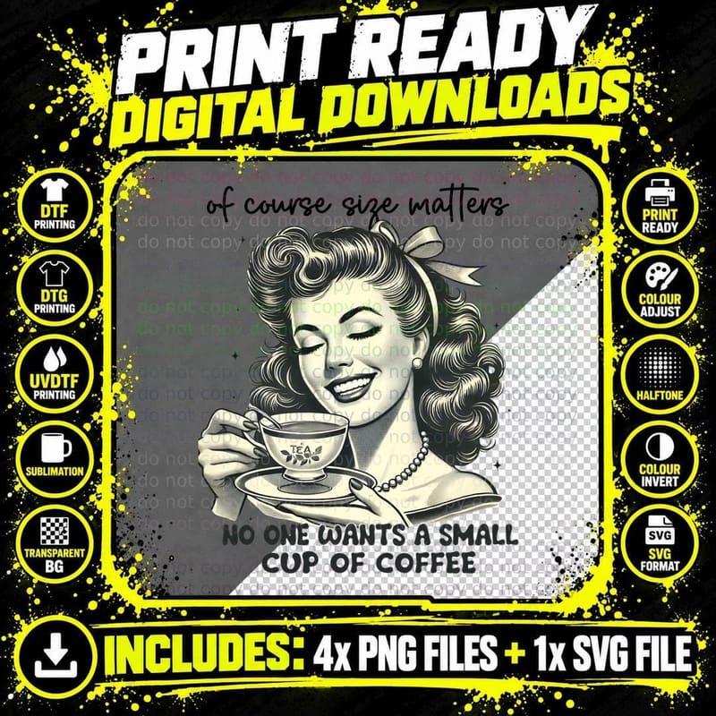 Vintage Woman Drinking Tea Sarcastic Funny Sassy Humor Png SVG Digital Bundle