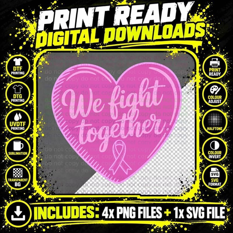 We Fight Together All Pink Shirt, Retro Vintage Png SVG Digital Bundle