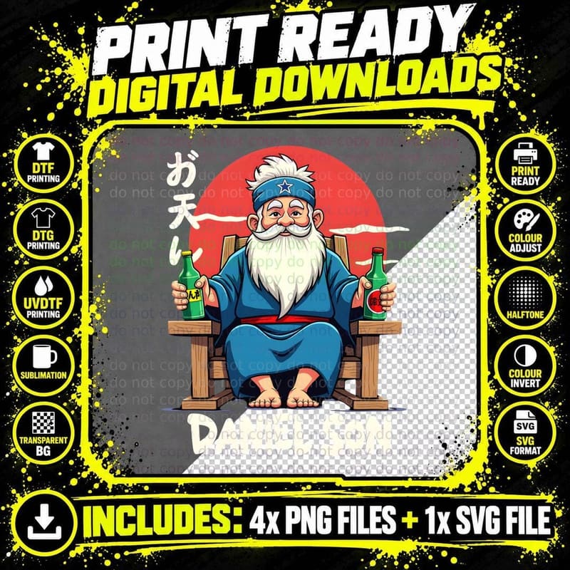 Wise Bearded Man Art, Funny Daniel Son Quote Png SVG Digital Bundle