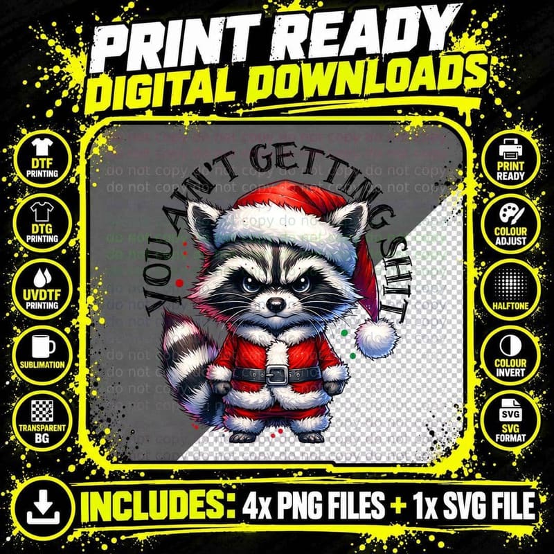 You Ain't Getting Shit Raccoon, Vintage Retro, Funny Png SVG Digital Bundle