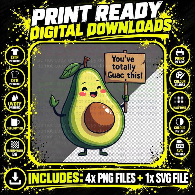 You've Totally Guac This Cute Avocado Smiley Face Funny Png SVG Digital Bundle