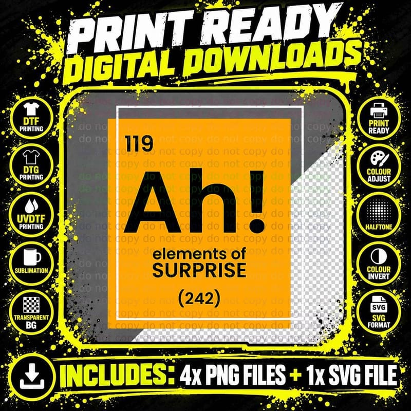 Ah! Element of Surprise Funny Chemist Merch Funny Png SVG Digital Bundle