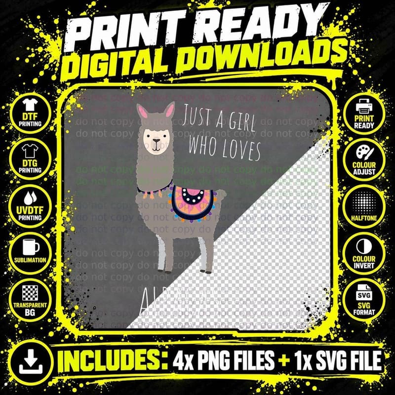 Alpaca Design Funny Just a Girl Who Loves Alpacas T-Shirt Png SVG Digital Bundle