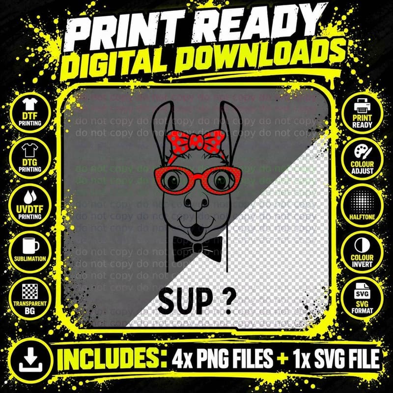 Alpaca with Glasses Funny Saying Animal Love Llama Png SVG Digital Bundle