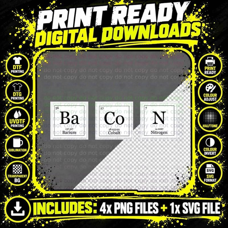 Bacon Ba Co N Funny Chemistry Period Table Elements Png SVG Digital Bundle