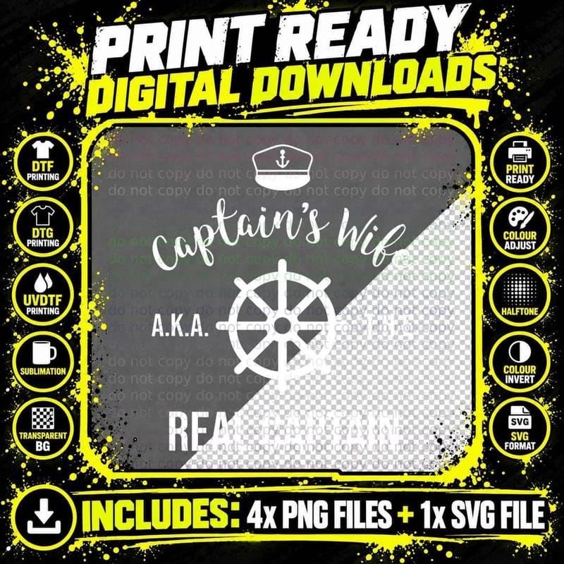 Boating Women Funny Captain's Wife the Real Captain Png SVG Digital Bundle