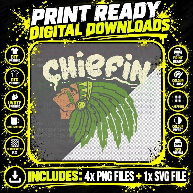 Chiefin Weed Smoking Funny 420 Cannabis Pot THC Smoker Png SVG Digital Bundle