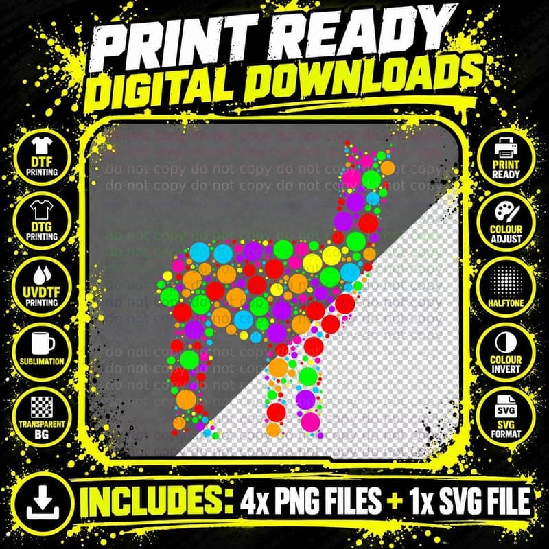Colored Polka Dot Alpaca Dot Day Celebration Funny Png SVG Digital Bundle