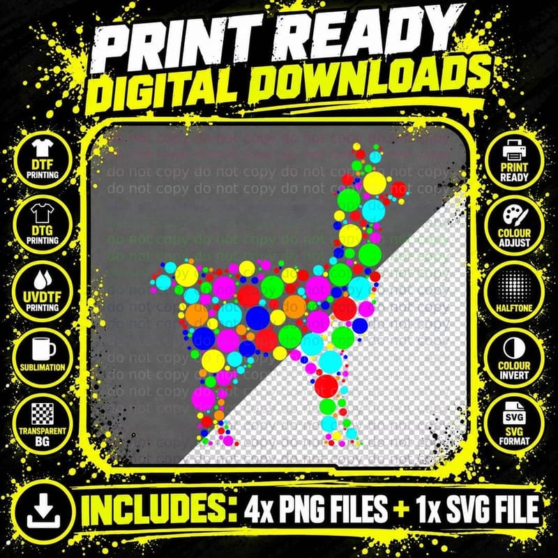Colored Polka Dot Alpaca Dot Day Celebration Funny Png SVG Digital Bundle