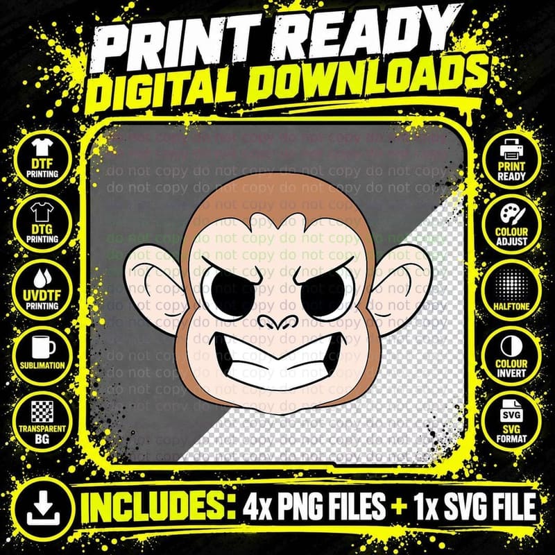 Cool Angry Monkey - Ape - Funny - Meme - Graphic - Png SVG Digital Bundle