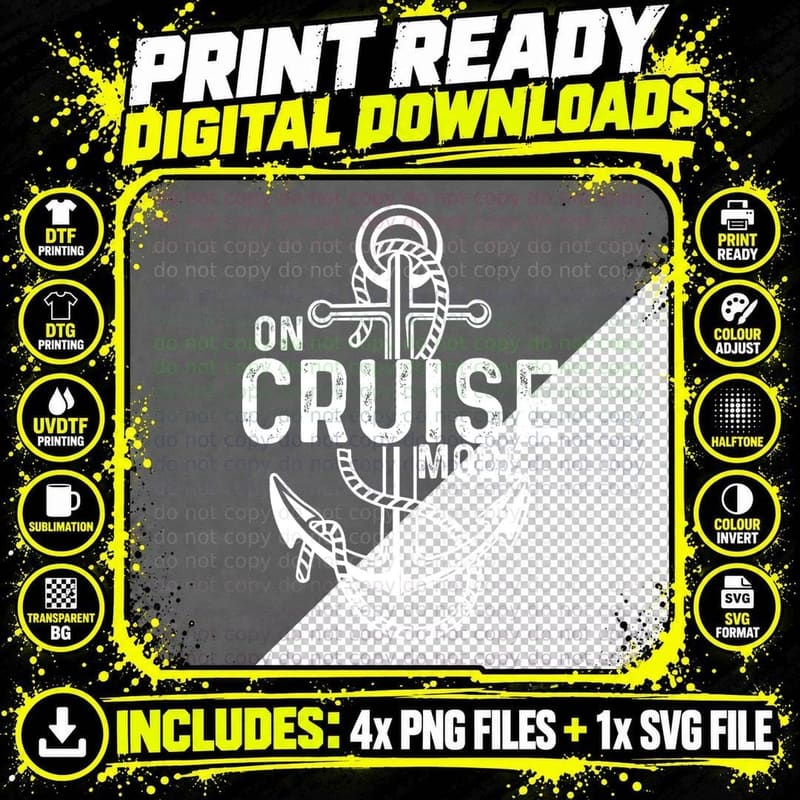 Cool Cruising-Mode Cruise Vacation Trip Funny T-Shirt Png SVG Digital Bundle