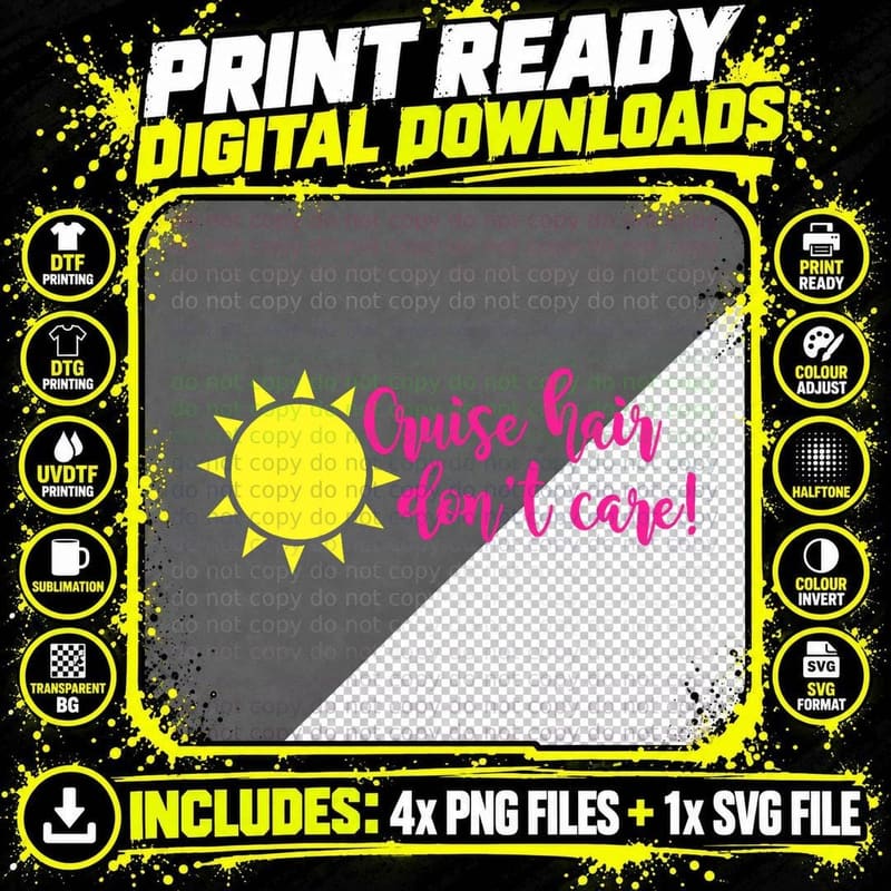 Cruise Hair Don't Care Boat Sailing Vacation Funny Meme Png SVG Digital Bundle