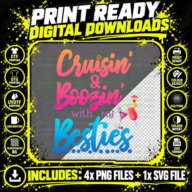 Cruising and Boozin' with My Besties Love Cruise Funny Png SVG Digital Bundle