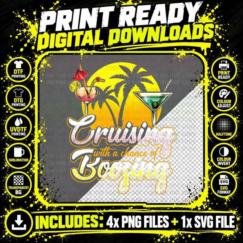 Cruising with a Chance of Boozing Funny Drinking Cruise Png SVG Digital Bundle