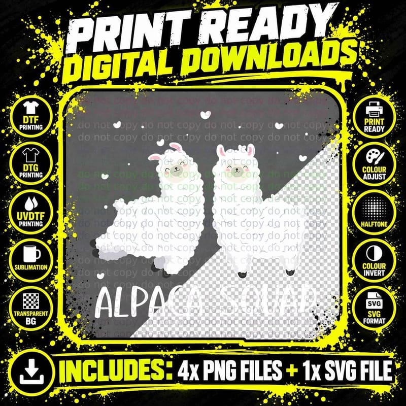 Cute Alpaca Squad Funny Llama Gifts Girls Teens Animal Png SVG Digital Bundle