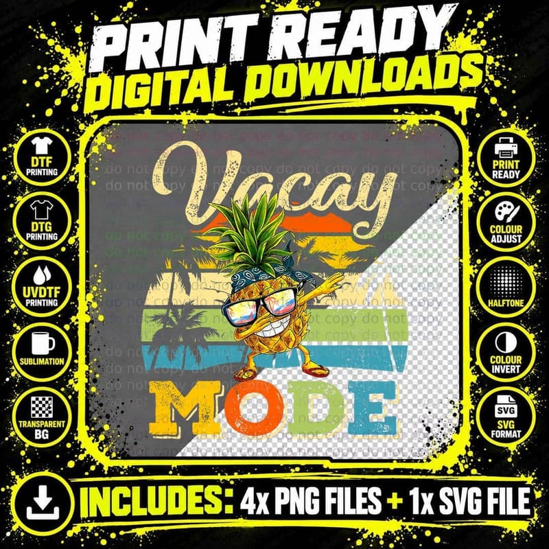 Dabbing Pineapple Vacay Mode Funny Family Vacation Beach Png SVG Digital Bundle