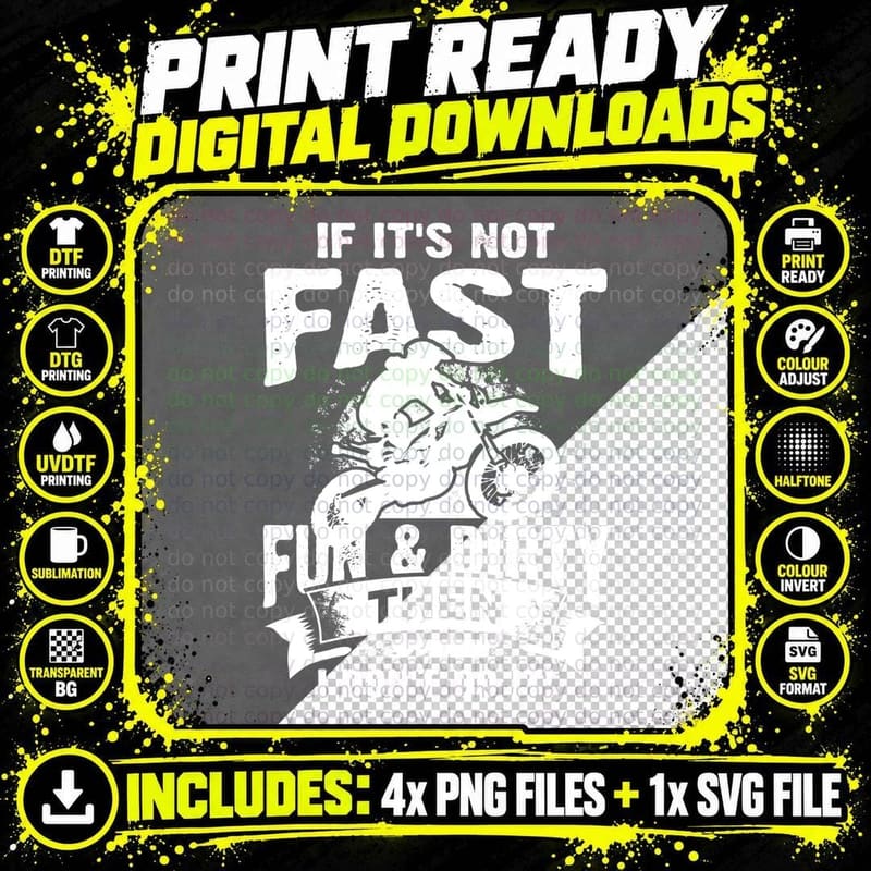 Dirt Bike Fast Fun Dirty Funny Motocross BACK PRINT Png SVG Digital Bundle