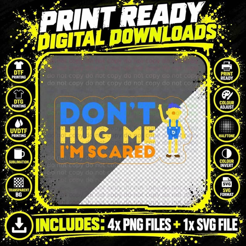 Don't Hug Me I'm Scared Funny Kids Pullover Hoodie Png SVG Digital Bundle