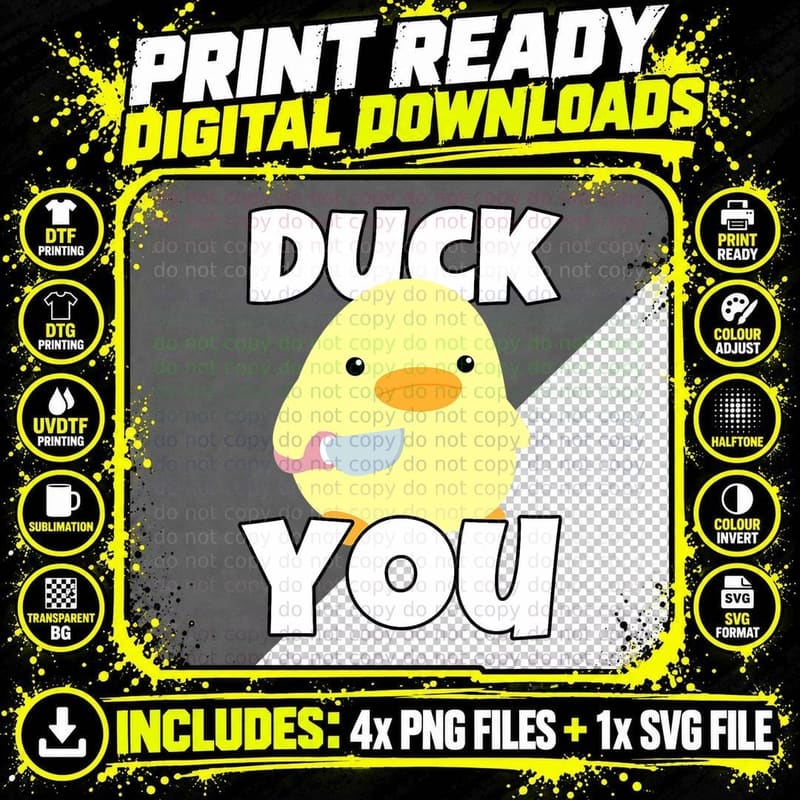 Duck You - Funny Duck with Knife Meme Humorous T-Shirt Png SVG Digital Bundle