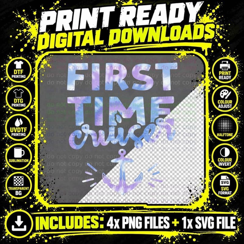 First Time Cruiser Funny 1st Cruise Vacation T-Shirt Png SVG Digital Bundle