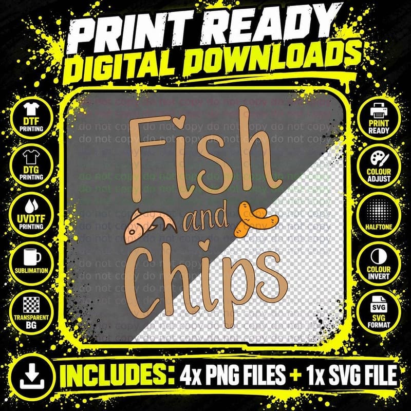 Fish and Chips Funny British Food T Shirt Gift T-Shirt Png SVG Digital Bundle