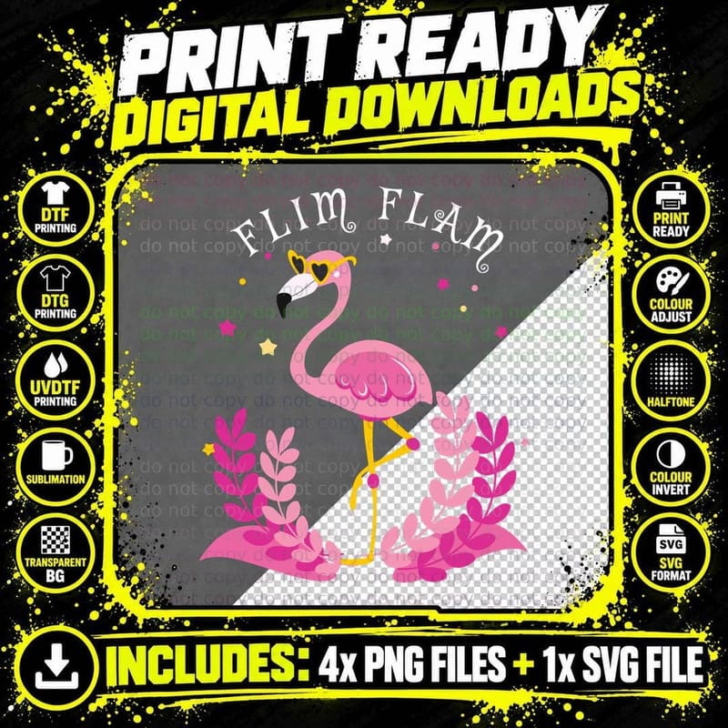 Flim Flam Cute Skating Funny Flamingo Witty Humor Gift Png SVG Digital Bundle