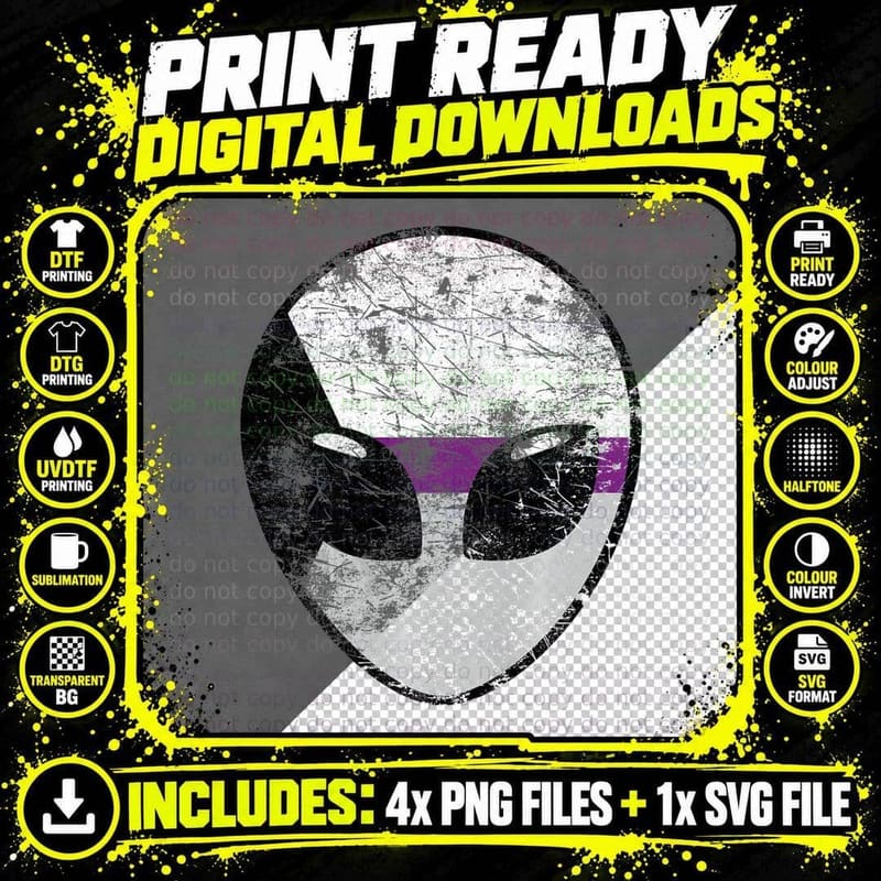 Funny Alien Vintage Demisexual Flag Tee Png SVG Digital Bundle