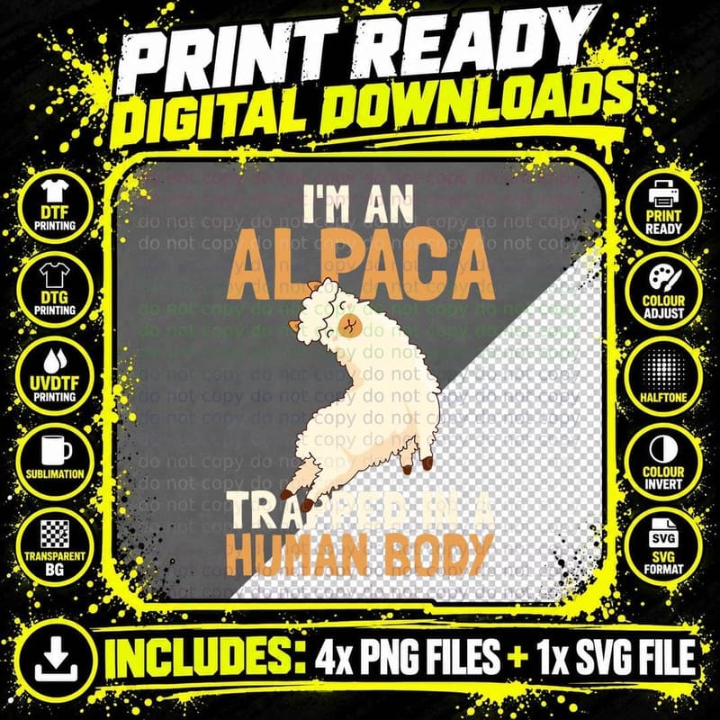 Funny Alpaca Lover Design Alpaca in a Human Body T-Shirt Png SVG Digital Bundle