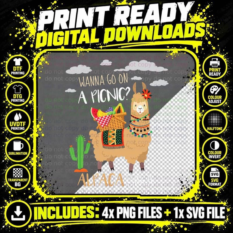 Funny Alpaca Picnic Saying for Picnic Lovers T-Shirt Png SVG Digital Bundle