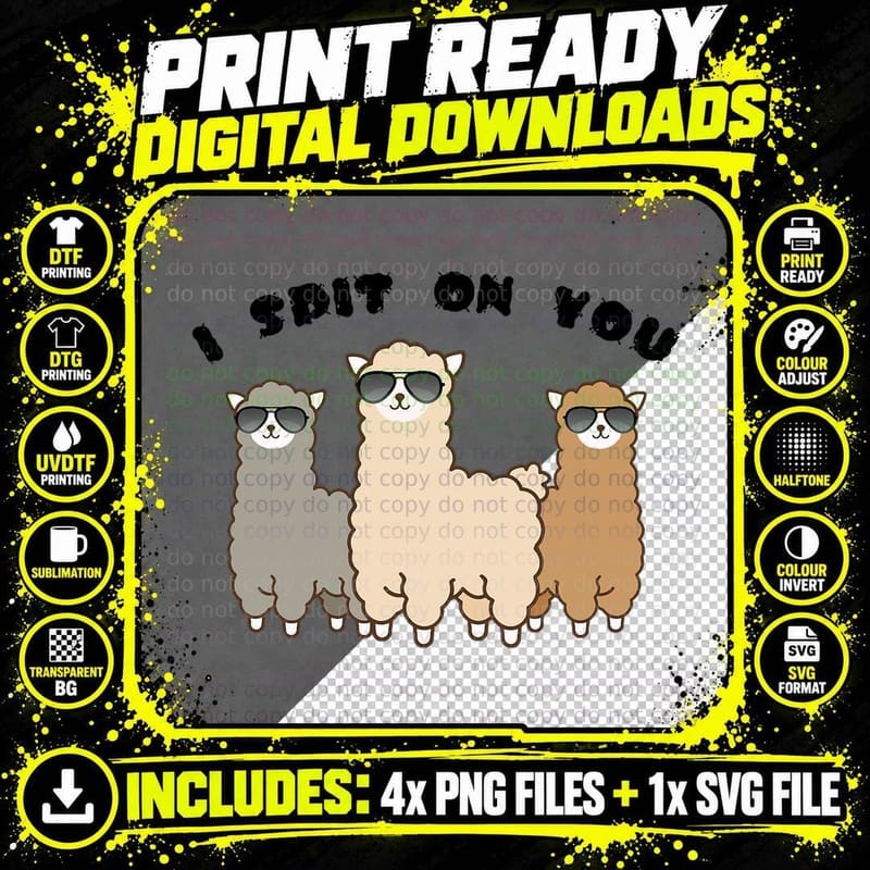Funny Alpaca, Animal Spitting Apparel T-Shirt Png SVG Digital Bundle