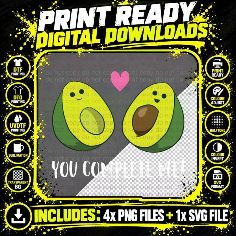 Funny Avocado You Complete Me Cute Avocado Pullover Png SVG Digital Bundle