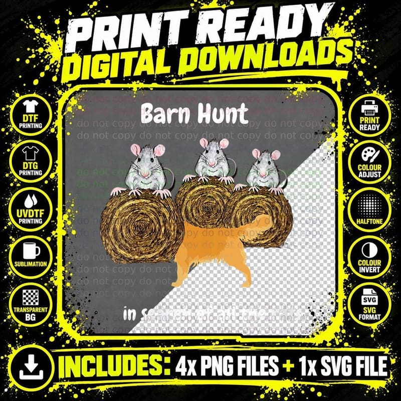 Funny Barn Hunt - in Search of Rats with Golden Png SVG Digital Bundle