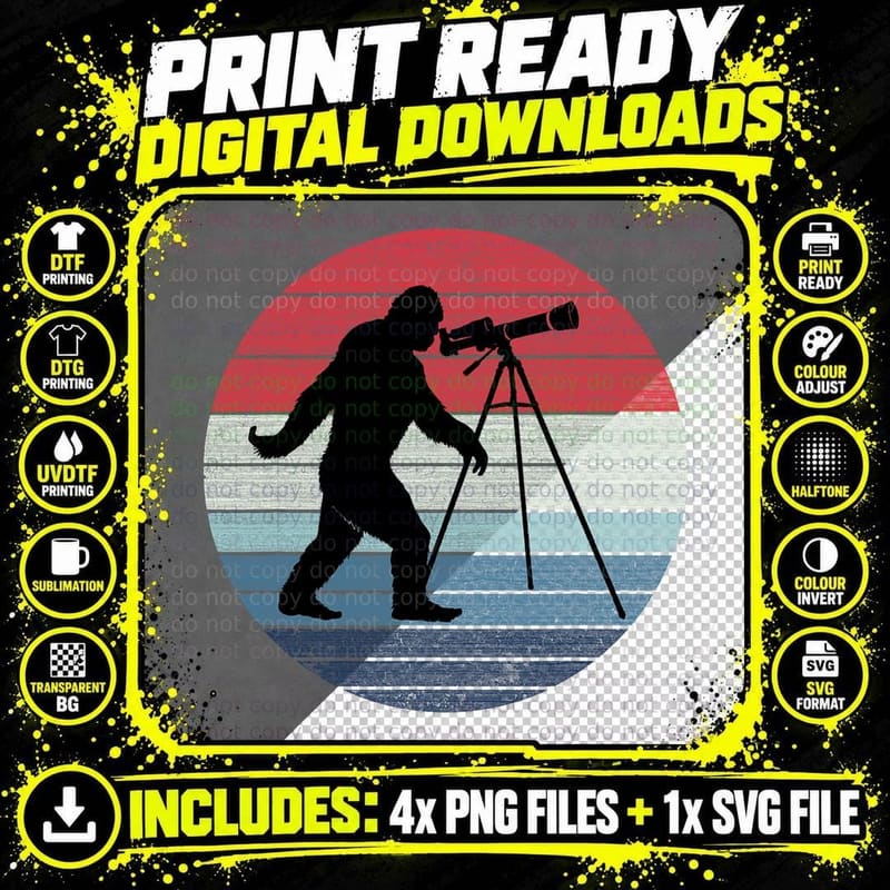 Funny Bigfoot Astronomer Space Telescope Astronomy Png SVG Digital Bundle