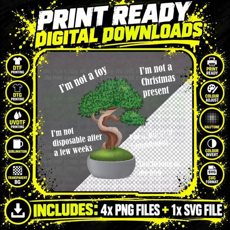 Funny Bonsai Pots Tree of Life Japanese Zen Garden Png SVG Digital Bundle