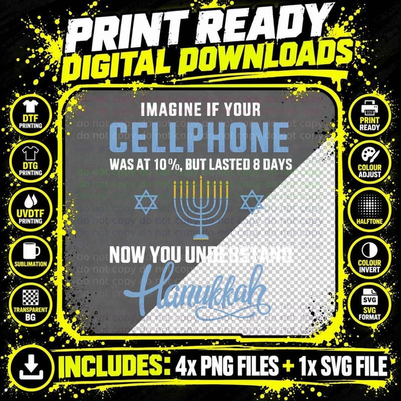 Funny Cellphone 8 Days Understand Jewish Hanukkah Png SVG Digital Bundle