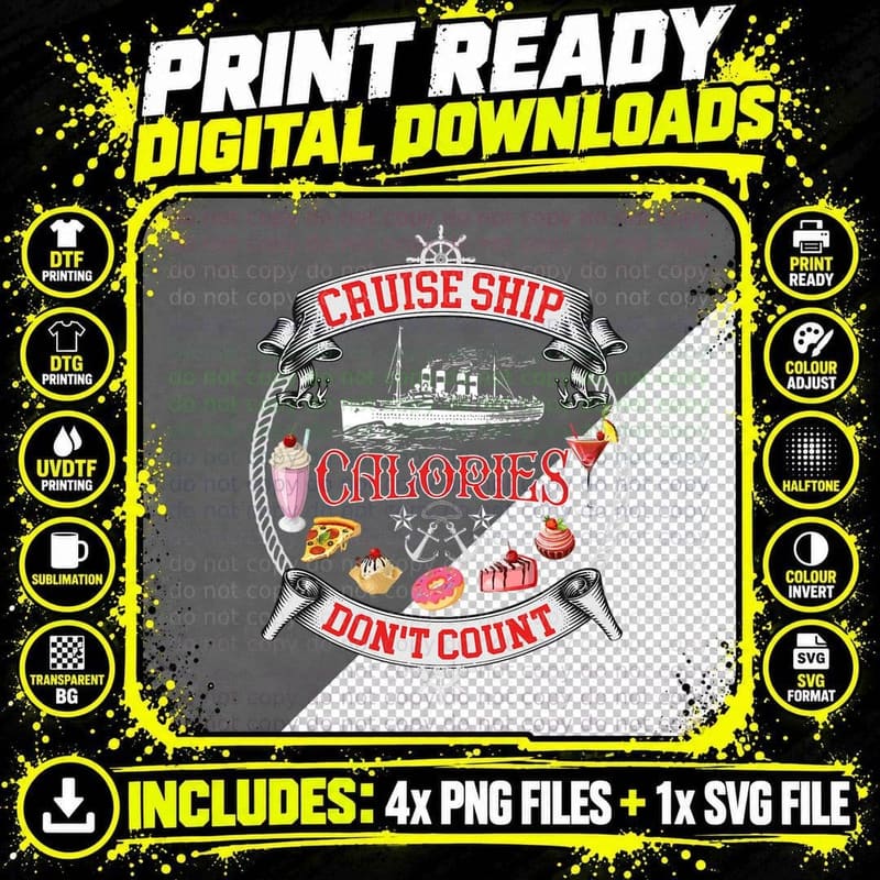 Funny Cruise Ship Calories Don't Count Vacation T-Shirt Png SVG Digital Bundle