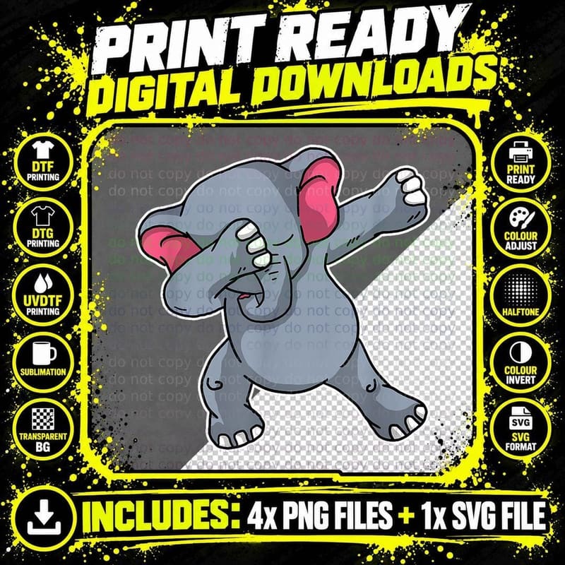 Funny Dabbing Elephant Dab Dance Cool Elephants Lover Png SVG Digital Bundle