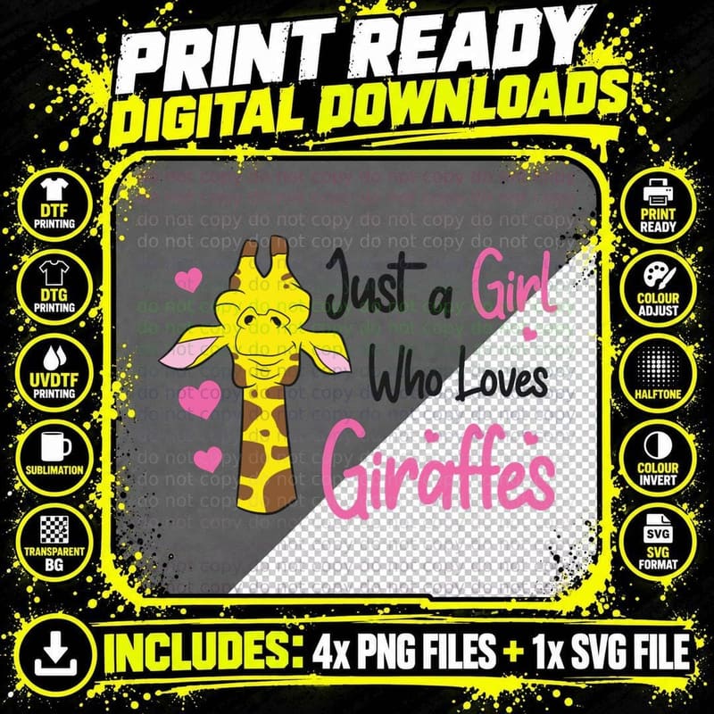 Funny Giraffe Girl Just a Girl Who Loves Giraffes Png SVG Digital Bundle