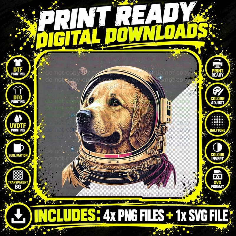 Funny Golden Retriever Astronaut in the Space T-Shirt Png SVG Digital Bundle