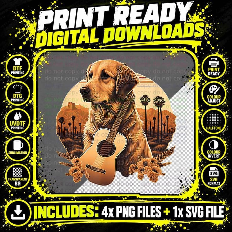 Funny Golden Retriever Country Music Rodeo T-Shirt Png SVG Digital Bundle