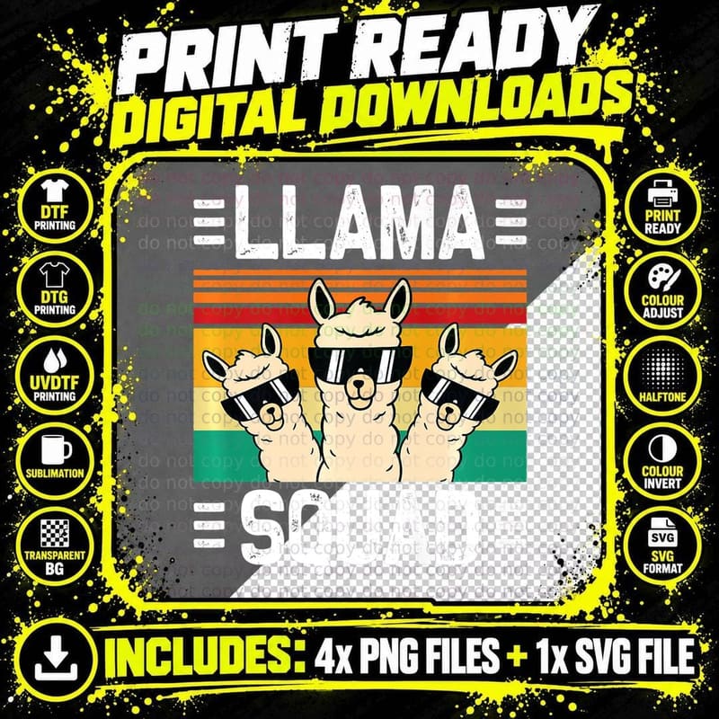 Funny Llama Design Men Women Cute Llama Alpaca Girls Png SVG Digital Bundle