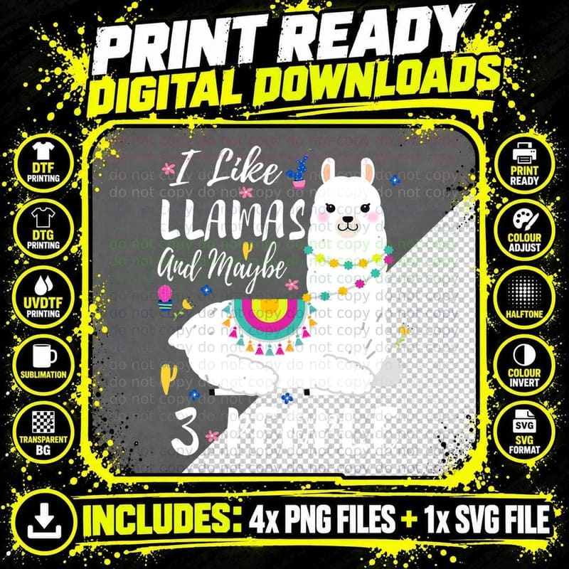 Funny Llama Design for Kids Men Women Alpaca Lover Png SVG Digital Bundle