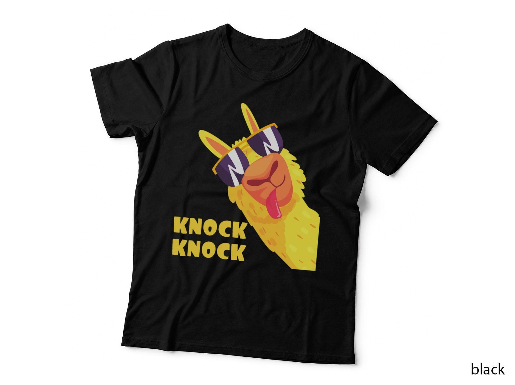 Funny Llama Knock Knock Joke Llama with Sunglasses Alpaca T-Shirt