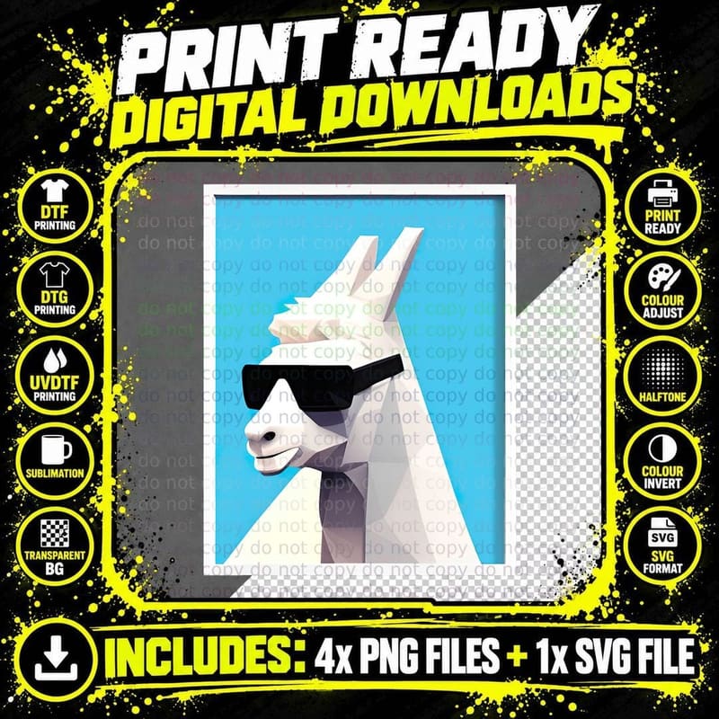 Funny Llama, No Drama Llama Sunglasses Llama Gift Fun Png SVG Digital Bundle