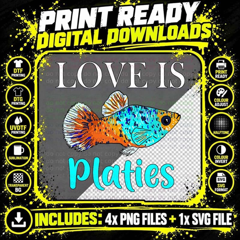 Funny Love Is Platies Fish, Cute Aquarium Fish Lover Png SVG Digital Bundle