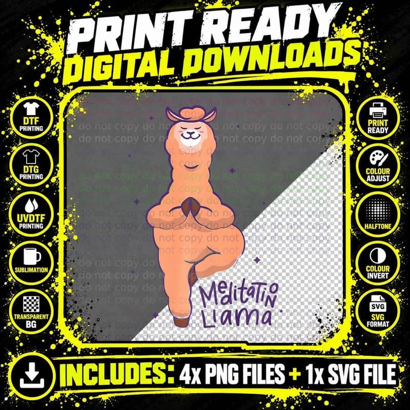Funny Meditation Llama Alpaca Boy, Girl, Kids Png SVG Digital Bundle