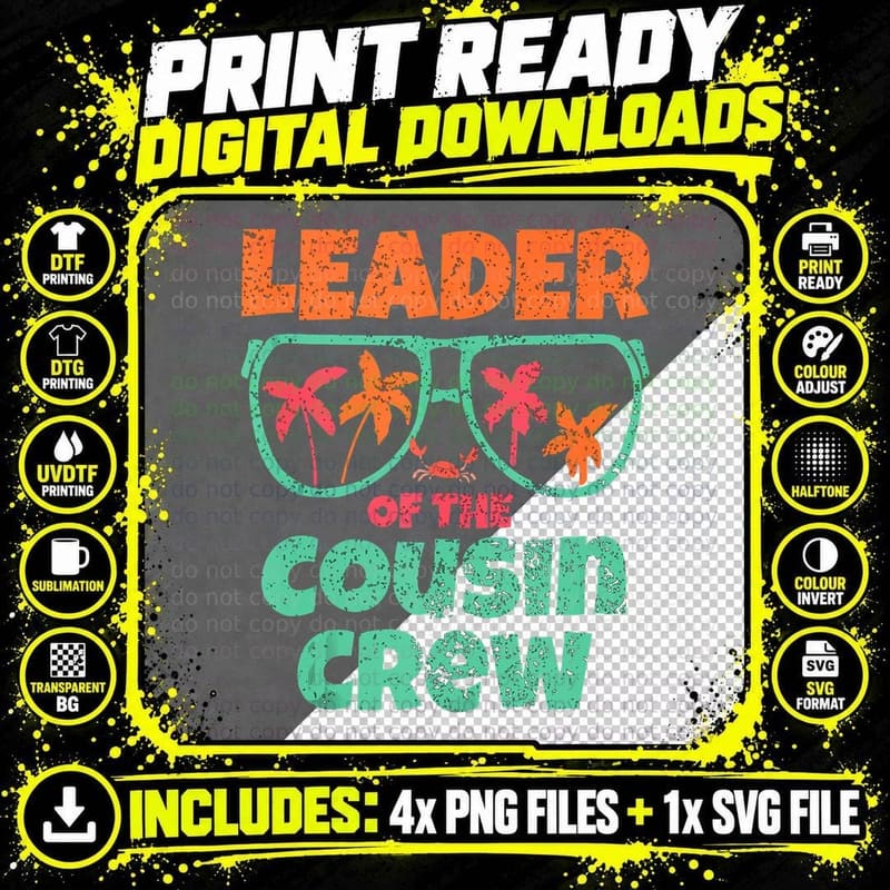 Funny Summer Beach Family Vacation Leader of the Cousin Png SVG Digital Bundle