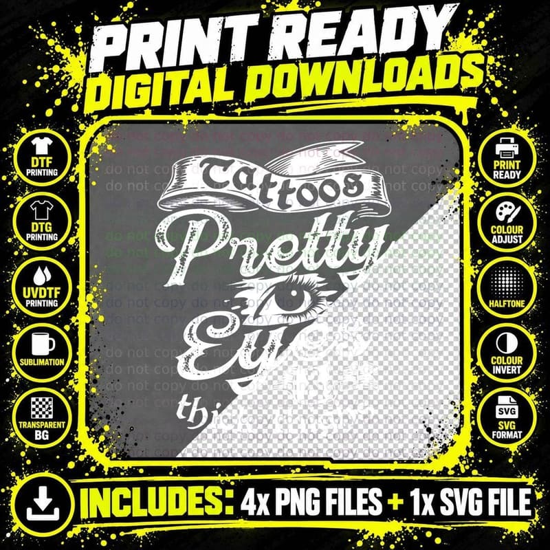 Funny Tattoos Pretty Eyes Thick Thighs Gift Tattoo Png SVG Digital Bundle