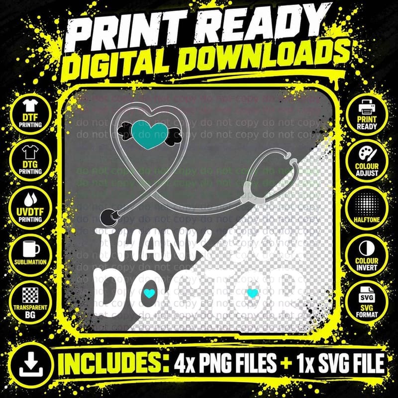 Funny Thank You Doctor Quote Doctor Day Stethoscope Png SVG Digital Bundle